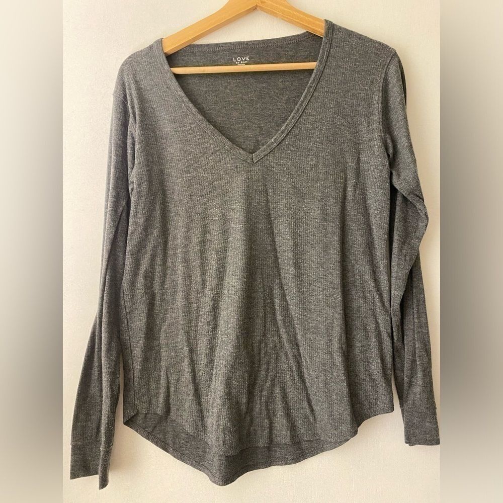 LOVE BY GAP GRAY RIBBED LONG SLEEVE TOP SIZE SMALL